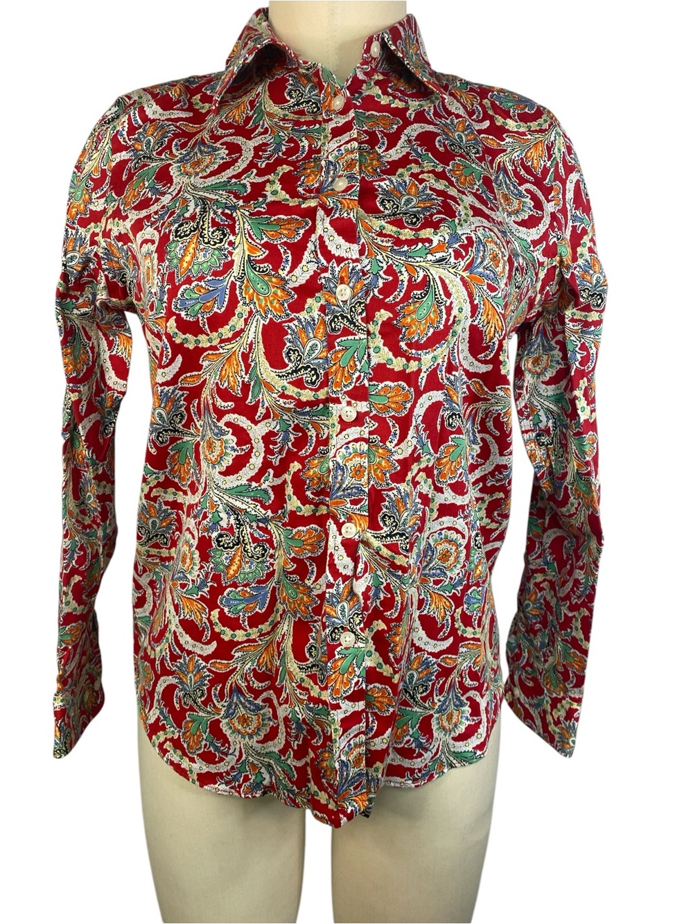 Chaps Red Paisley Long Sleeve Button-Down Shirt Women’s PM